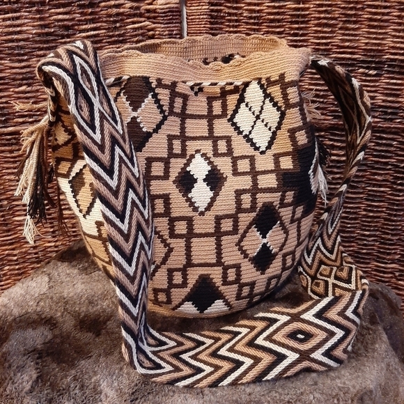 Wayuu Mochila Bucket Bag Tassels Aztec Boho Festival Southwestern Western 70s - Picture 2 of 7